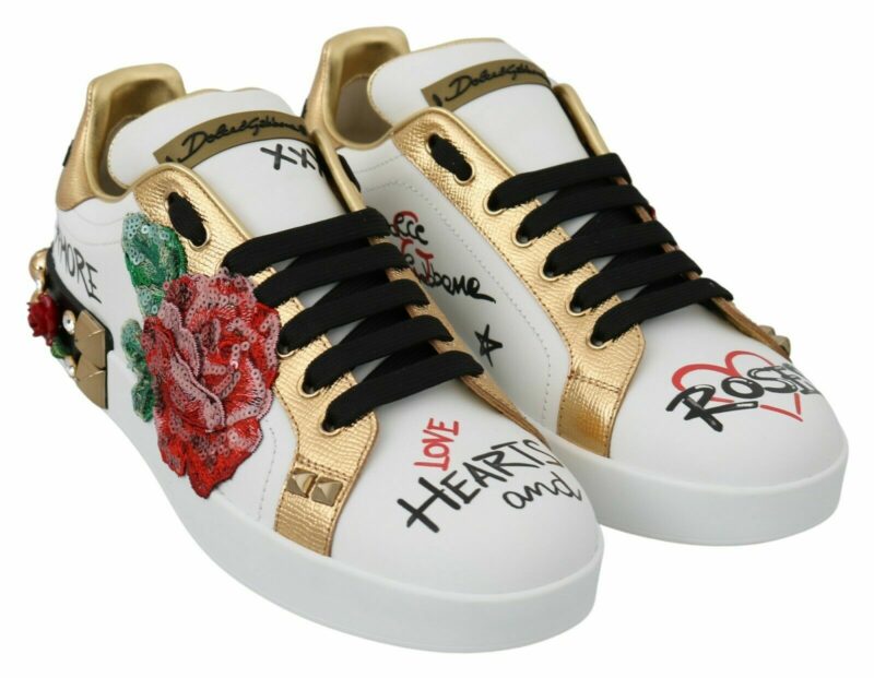 Dolce & Gabbana Elegant Sequined Floral Leather Sneakers - Image 8