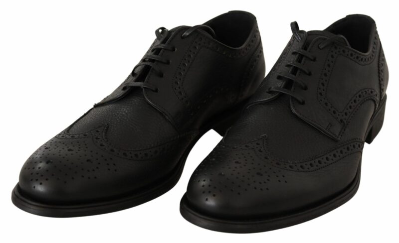 Dolce & Gabbana Elegant Black Leather Derby Wingtip Shoes - Image 2