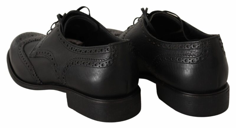 Dolce & Gabbana Elegant Black Leather Derby Wingtip Shoes - Image 3