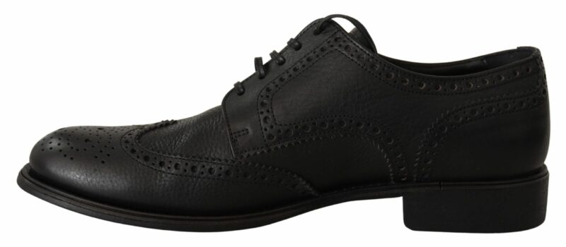 Dolce & Gabbana Elegant Black Leather Derby Wingtip Shoes - Image 4