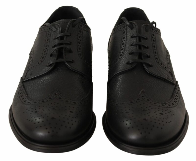 Dolce & Gabbana Elegant Black Leather Derby Wingtip Shoes - Image 6