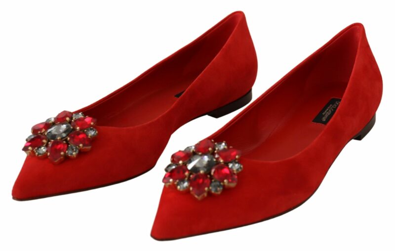 Dolce & Gabbana Crystal Embellished Red Suede Flats - Image 2