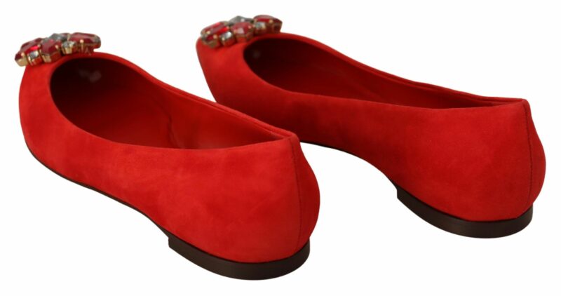 Dolce & Gabbana Crystal Embellished Red Suede Flats - Image 3
