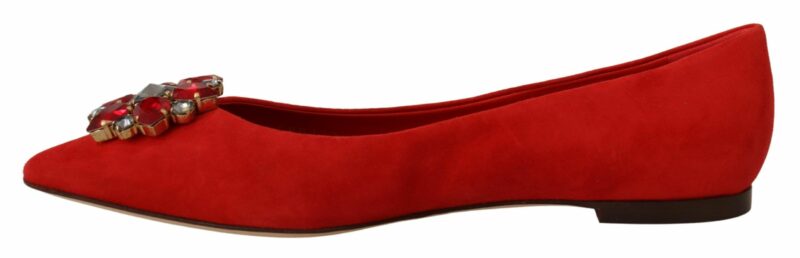 Dolce & Gabbana Crystal Embellished Red Suede Flats - Image 4