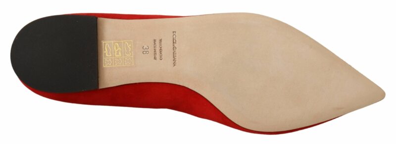 Dolce & Gabbana Crystal Embellished Red Suede Flats - Image 5