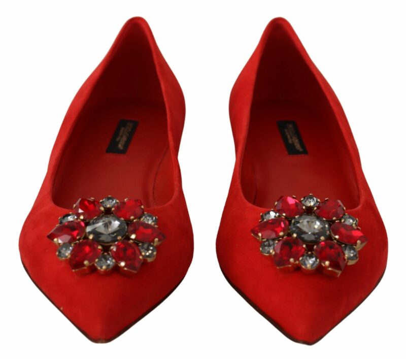 Dolce & Gabbana Crystal Embellished Red Suede Flats - Image 6