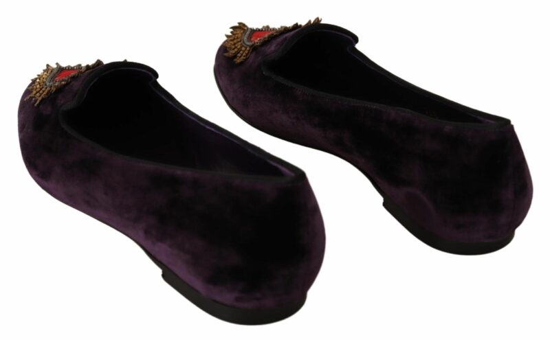 Dolce & Gabbana Chic Purple Velvet Loafers with Heart Detail - Image 3