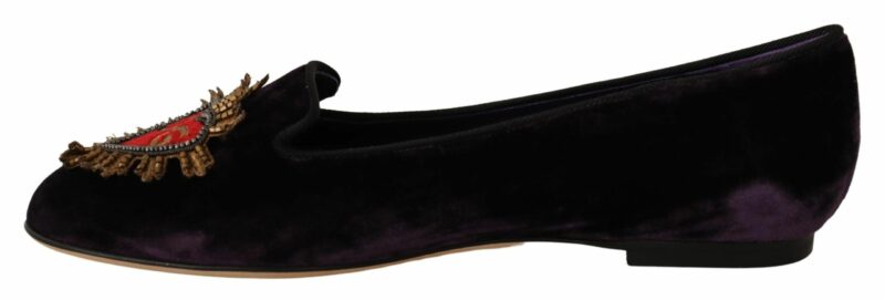 Dolce & Gabbana Chic Purple Velvet Loafers with Heart Detail - Image 4