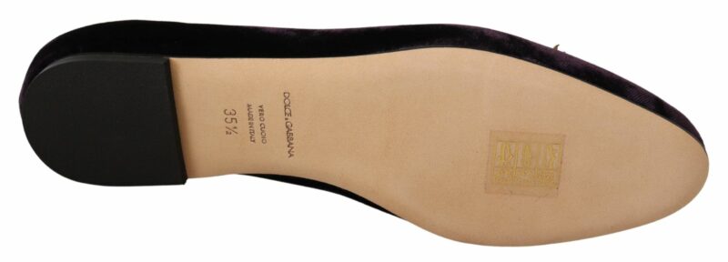 Dolce & Gabbana Chic Purple Velvet Loafers with Heart Detail - Image 5