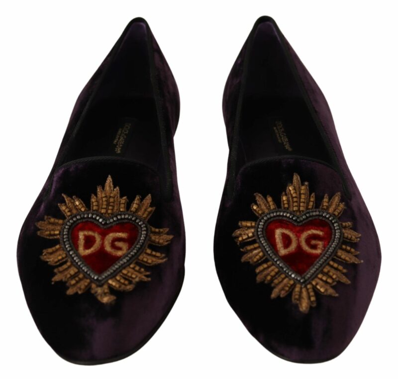 Dolce & Gabbana Chic Purple Velvet Loafers with Heart Detail - Image 7