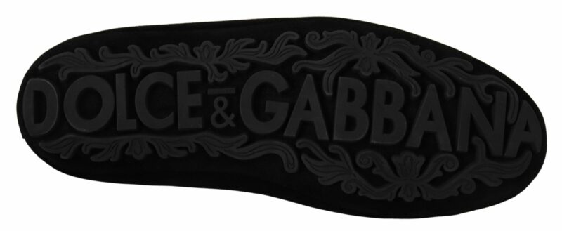 Dolce & Gabbana Elegant Black Leather Loafer Slides with Gold Embroidery - Image 6