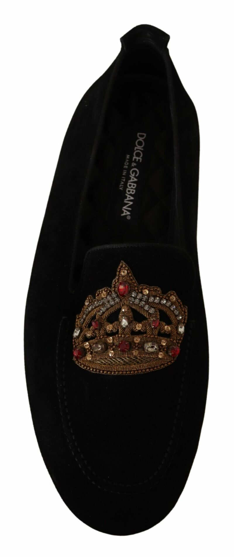 Dolce & Gabbana Elegant Black Leather Loafer Slides with Gold Embroidery - Image 7