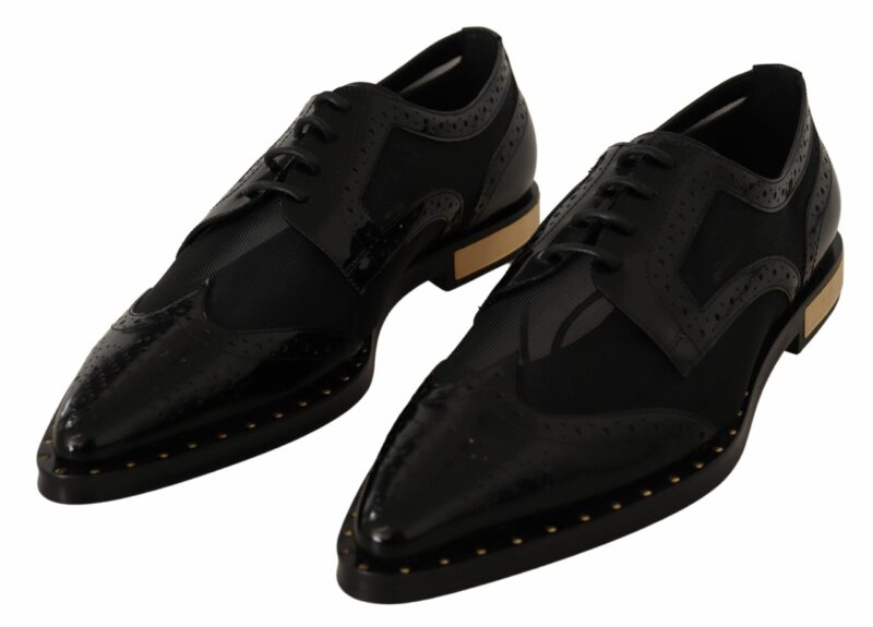 Dolce & Gabbana Elegant Gold-Trimmed Black Oxford Lace-Ups - Image 2