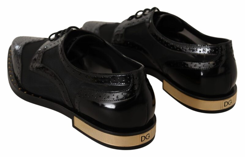 Dolce & Gabbana Elegant Gold-Trimmed Black Oxford Lace-Ups - Image 3