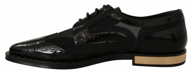 Dolce & Gabbana Elegant Gold-Trimmed Black Oxford Lace-Ups - Image 4