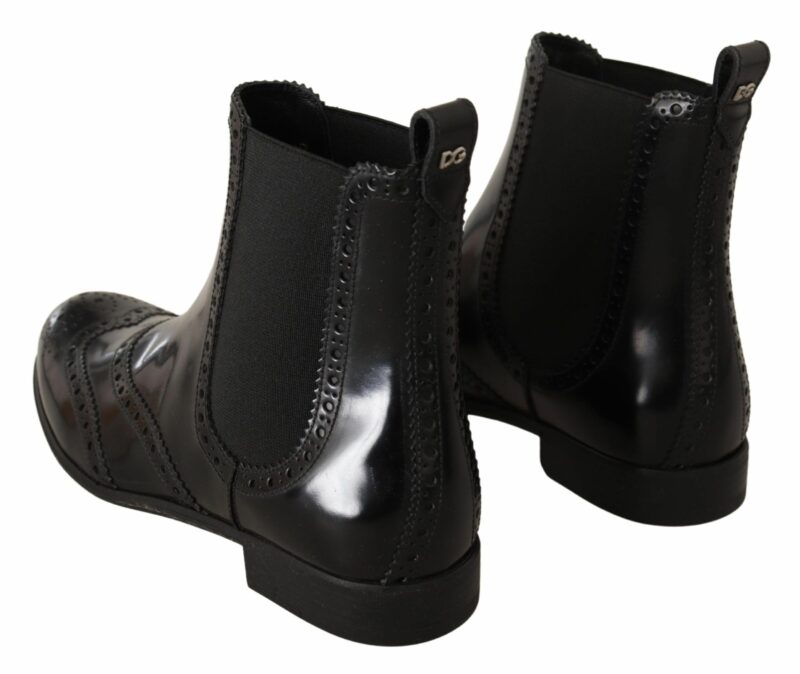 Dolce & Gabbana Elegant Black Ankle Wingtip Oxford Boots - Image 3