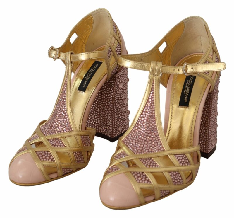 Dolce & Gabbana Silk-Infused Leather Crystal Pumps in Pink Gold - Image 2