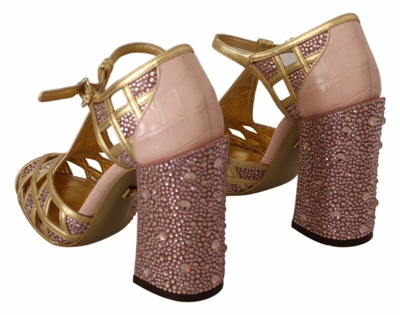 Dolce & Gabbana Silk-Infused Leather Crystal Pumps in Pink Gold - Image 3