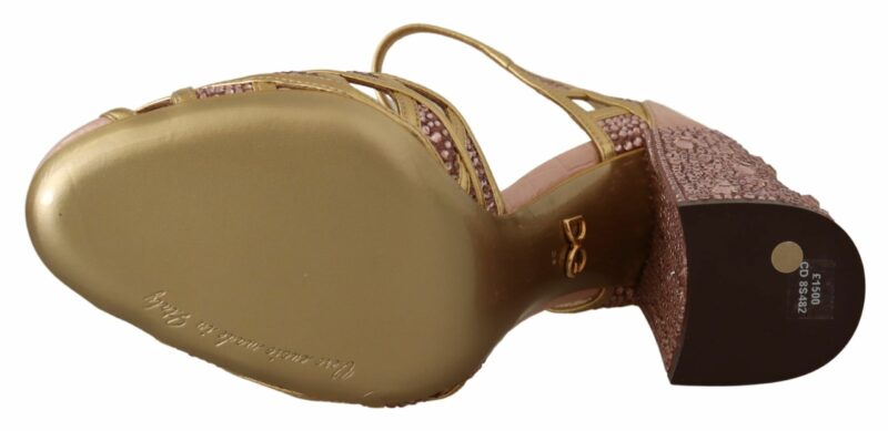 Dolce & Gabbana Silk-Infused Leather Crystal Pumps in Pink Gold - Image 5