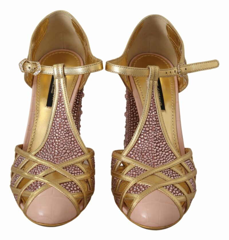 Dolce & Gabbana Silk-Infused Leather Crystal Pumps in Pink Gold - Image 7