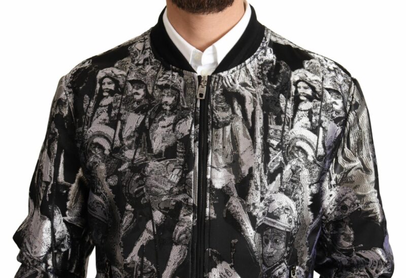 Dolce & Gabbana Elegant Black Bomber Jacket with Silver Details - Image 4