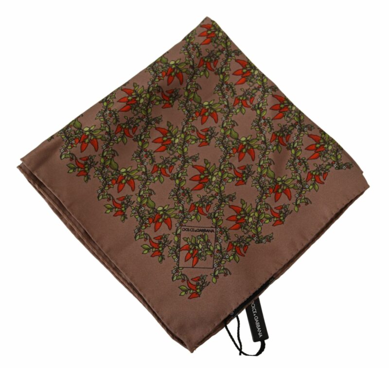 Dolce & Gabbana Elegant Brown Silk Pocket Square with Carrot Print - Image 3