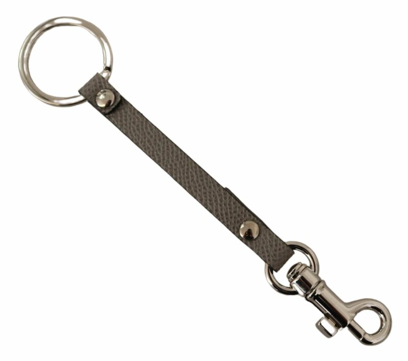 Dolce & Gabbana Elegant Gray Leather Keyring with Silver Accents - Image 2