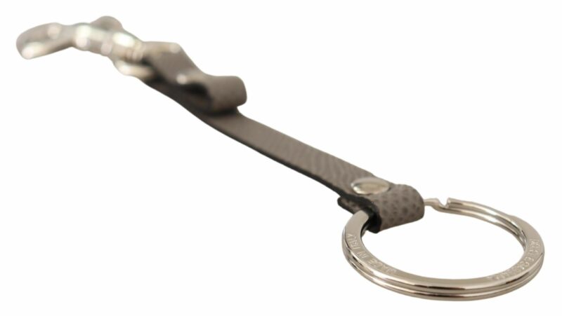 Dolce & Gabbana Elegant Gray Leather Keyring with Silver Accents - Image 4