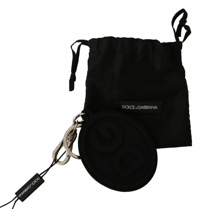 Dolce & Gabbana Chic Black Rubber & Brass Logo Keychain - Image 3
