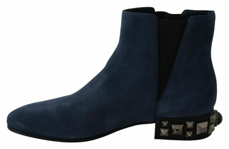 Dolce & Gabbana Chic Blue Suede Mid-Calf Boots with Stud Details - Image 2