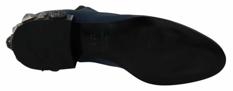 Dolce & Gabbana Chic Blue Suede Mid-Calf Boots with Stud Details - Image 3
