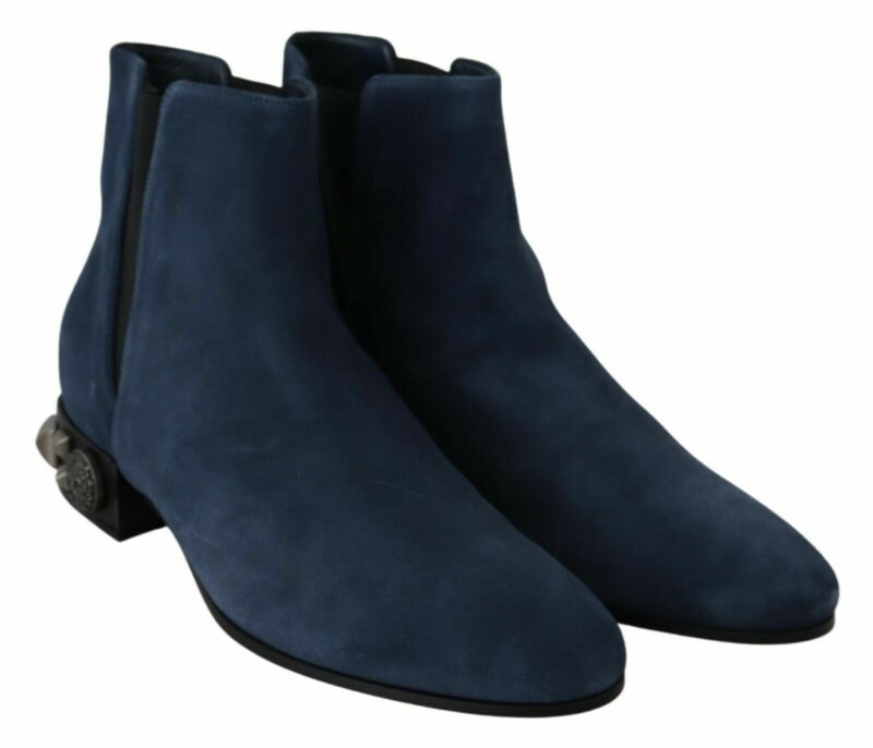 Dolce & Gabbana Chic Blue Suede Mid-Calf Boots with Stud Details - Image 6