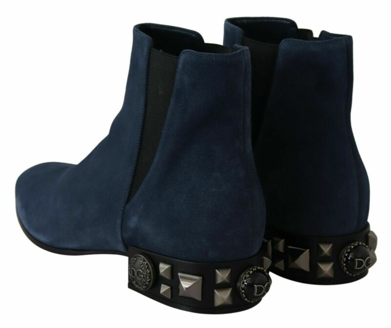 Dolce & Gabbana Chic Blue Suede Mid-Calf Boots with Stud Details - Image 7
