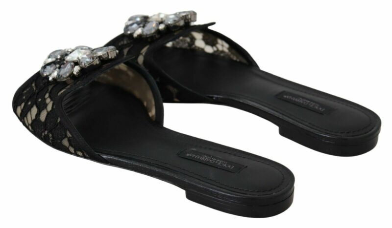 Dolce & Gabbana Elegant Black Lace Mules with Jewel Flower Detail - Image 7