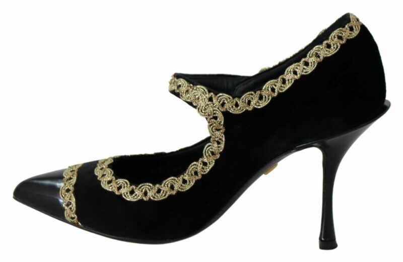 Dolce & Gabbana Elegant Gold-Embroidered Black Velvet Pumps - Image 2