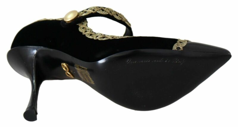 Dolce & Gabbana Elegant Gold-Embroidered Black Velvet Pumps - Image 3