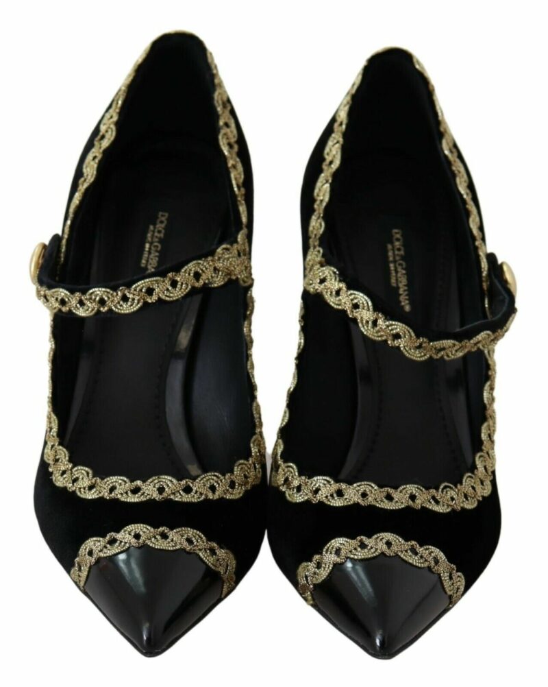 Dolce & Gabbana Elegant Gold-Embroidered Black Velvet Pumps - Image 5