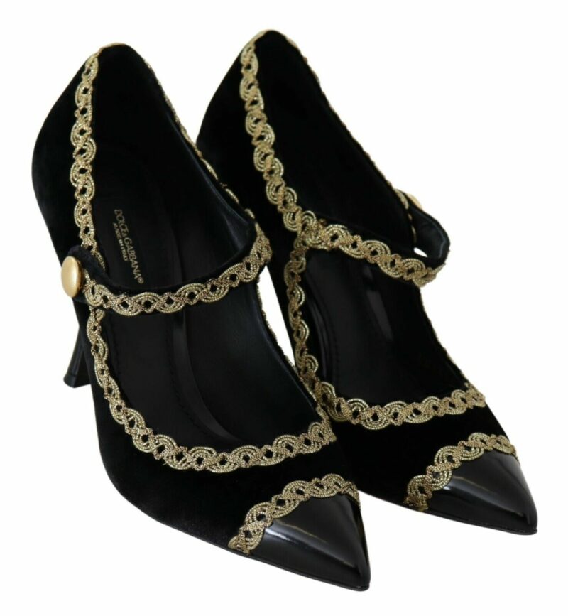 Dolce & Gabbana Elegant Gold-Embroidered Black Velvet Pumps - Image 6