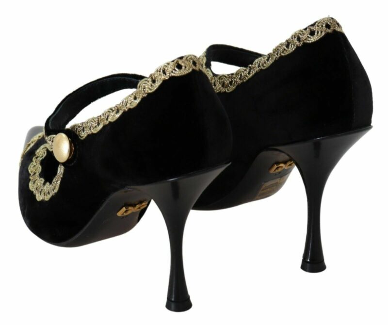 Dolce & Gabbana Elegant Gold-Embroidered Black Velvet Pumps - Image 7
