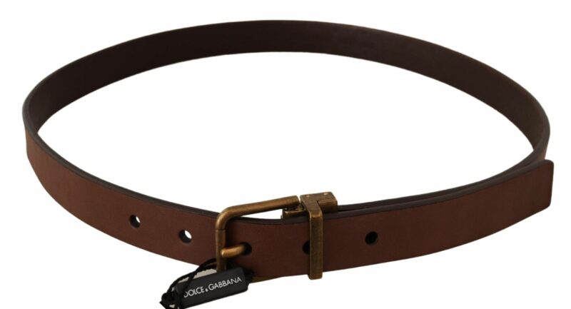 Dolce & Gabbana Elegant Brown Leather Belt with Gold Buckle - Image 2