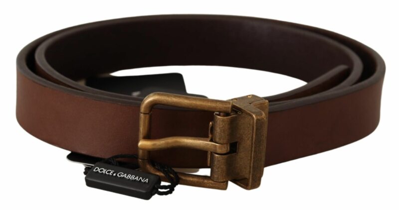 Dolce & Gabbana Elegant Brown Leather Belt with Gold Buckle - Image 3