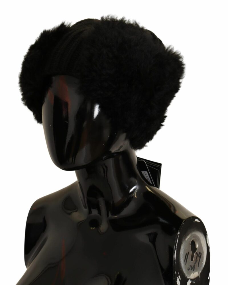 Dolce & Gabbana Elegant Black Cashmere Alpaca Fur Beanie - Image 2