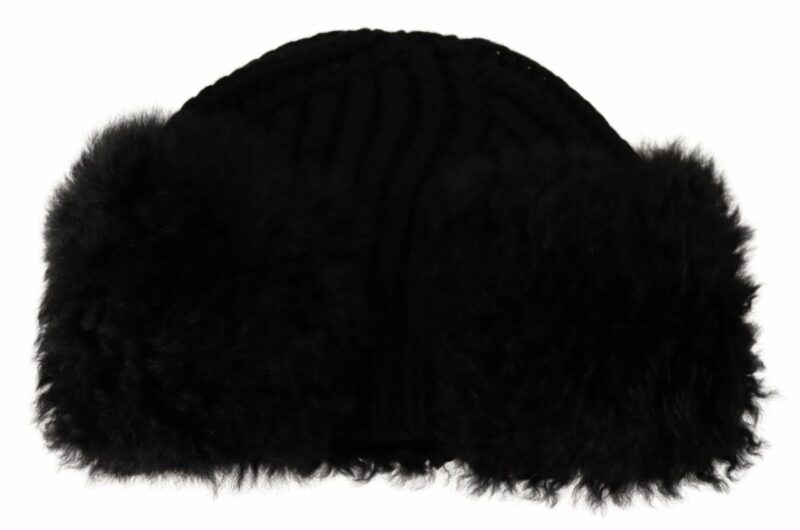 Dolce & Gabbana Elegant Black Cashmere Alpaca Fur Beanie - Image 4