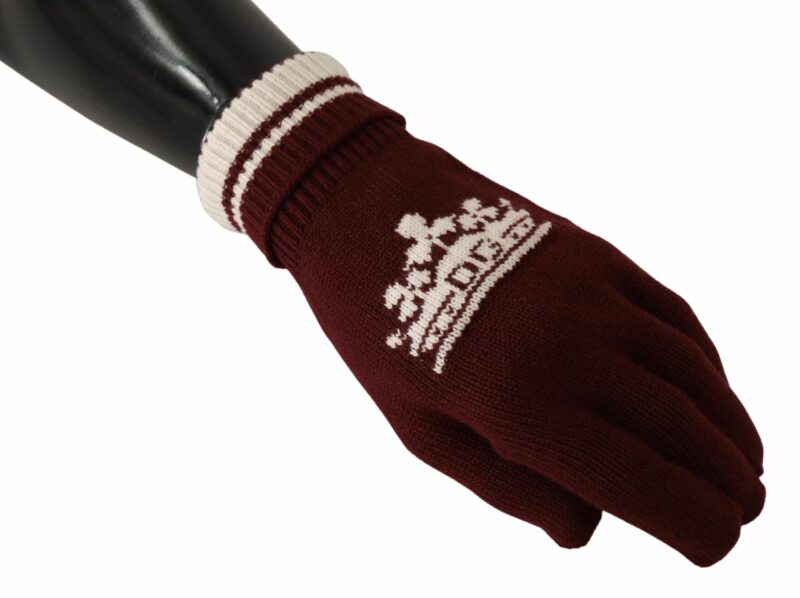 Dolce & Gabbana Elegant Red Cashmere Gloves with Crown Motif - Image 3