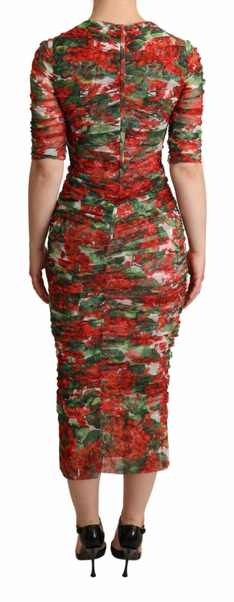 Dolce & Gabbana Elegant Red Floral Midi Sheath Dress - Image 3