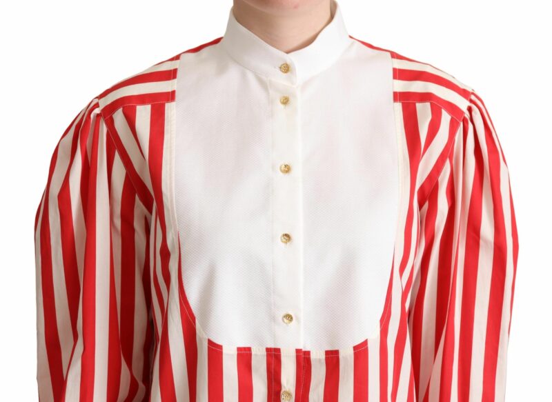 Dolce & Gabbana Elegant Red and White Stripe Cotton Polo Top - Image 4
