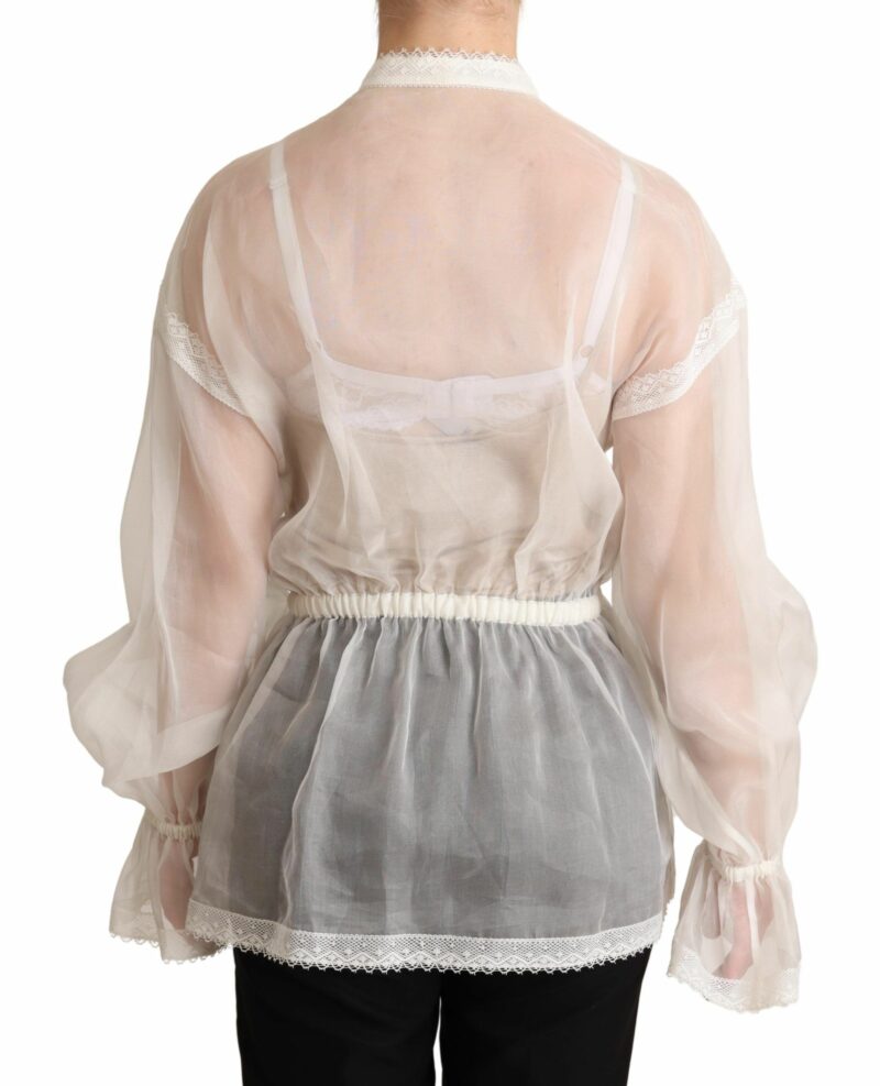 Dolce & Gabbana Elegant White Silk-Cotton Ascot Blouse - Image 3