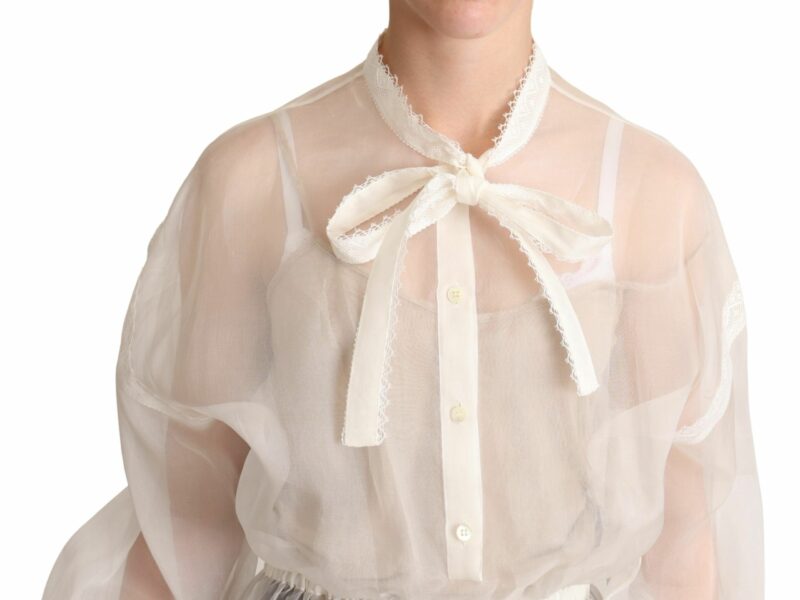 Dolce & Gabbana Elegant White Silk-Cotton Ascot Blouse - Image 4