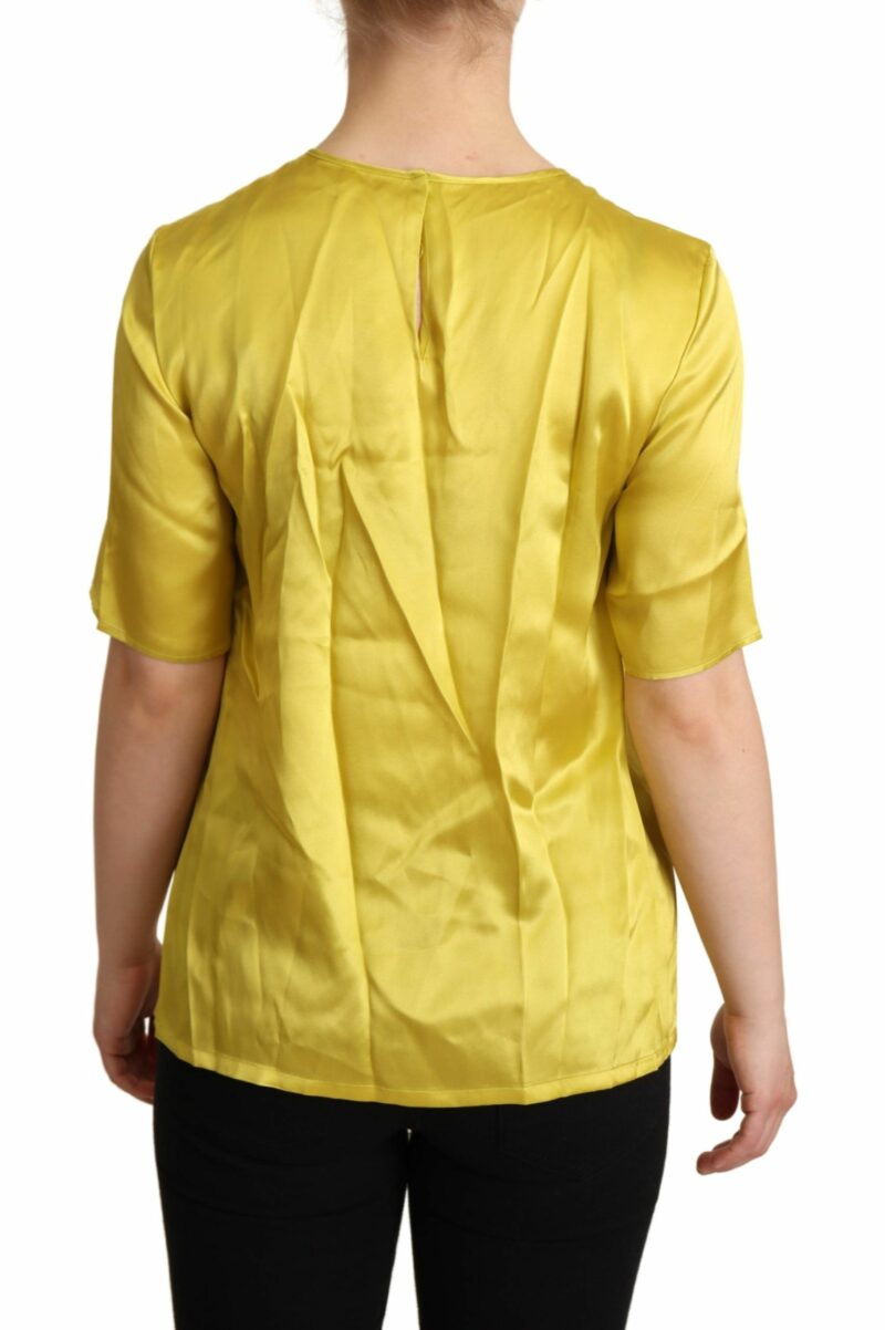 Dolce & Gabbana Elegant Silk Short Sleeve Blouse Top - Yellow - Image 3