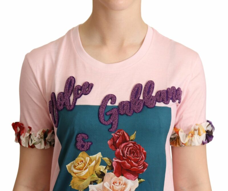 Dolce & Gabbana Elegant Floral Rose Applique T-Shirt - Image 4